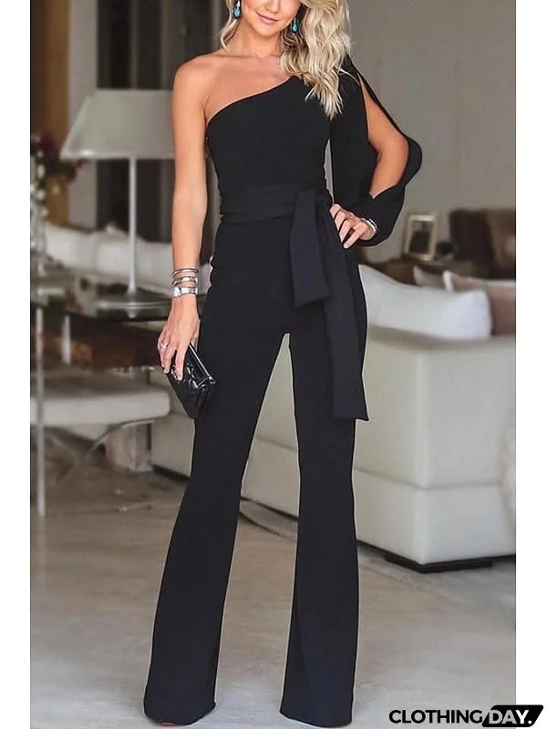 Open Shoulder Plain Jumpsuits
