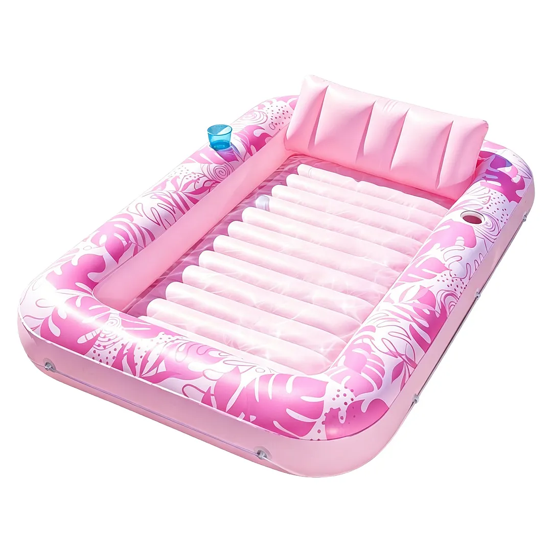 PVC Water Leisure Inflatable Floating Lounger with Cup Holders Inflatable Tanning Pool Lounger Float Convenience Portable for Relaxing Swimming Beach Lake