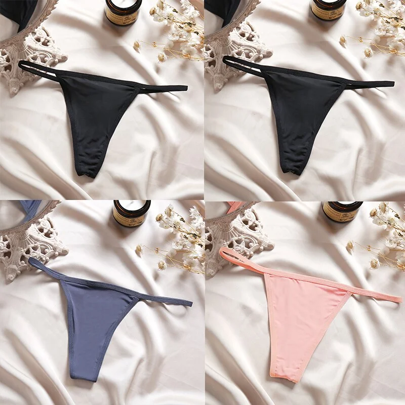 4PCS/Set Sexy Panties Women Thong Female G-string Underwear Panties Solid Color Intimate Lingerie Underpants Seamless Panties