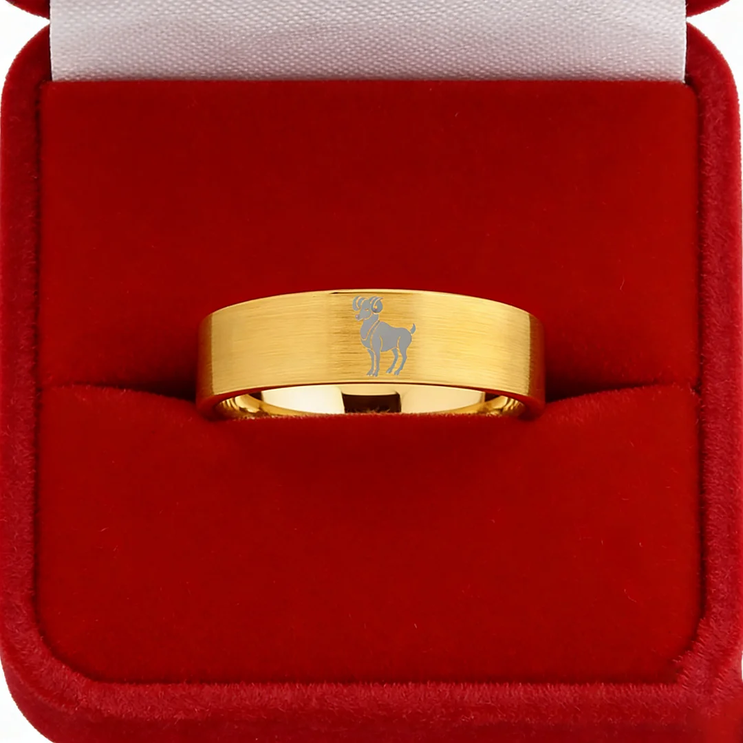 Flat Aries Tungsten Wedding Bands Tungsten Ring Gold Comfort fit for Women or Men 4MM 6MM 8MM Width