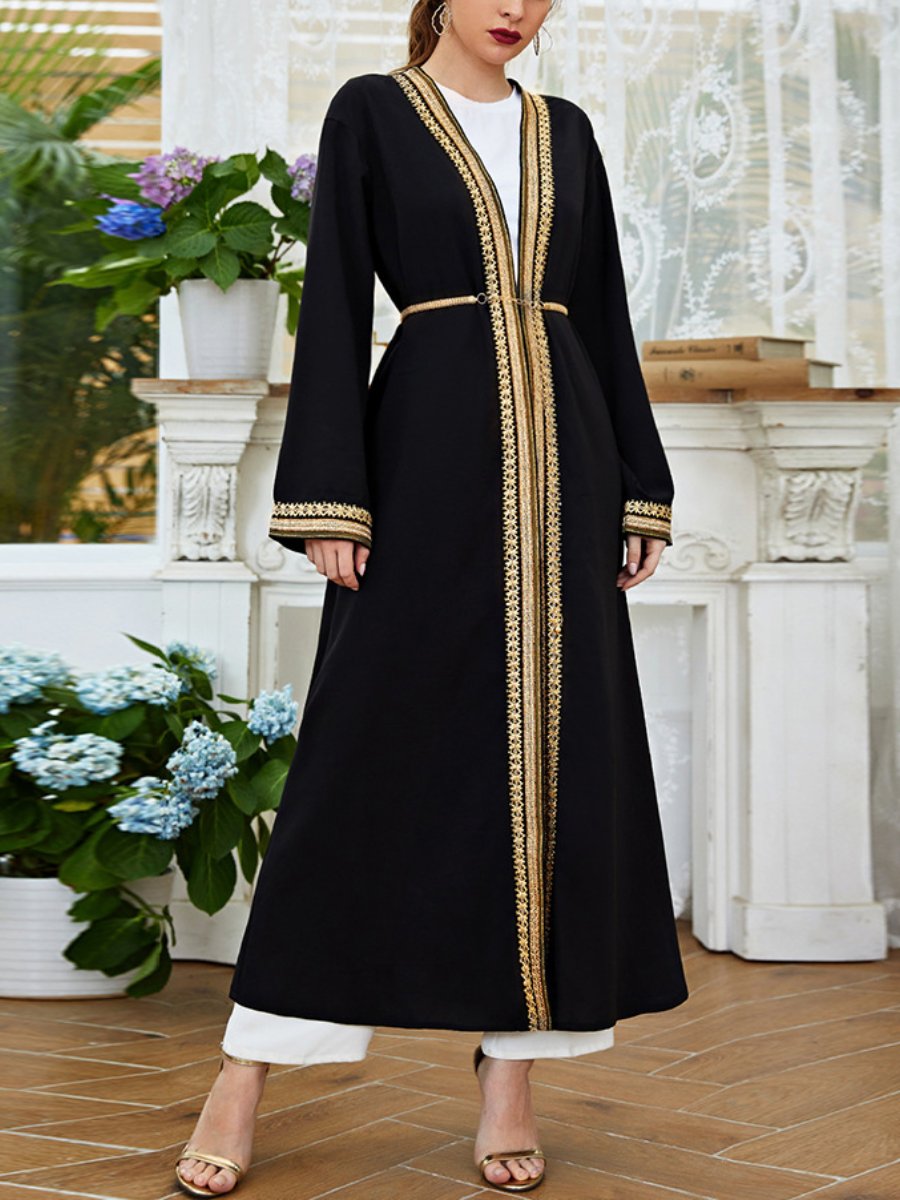 Golden Lace Print Chain Belt Long Sleeve Cardigan Dress | Oxredo Shop Ramadan Sale