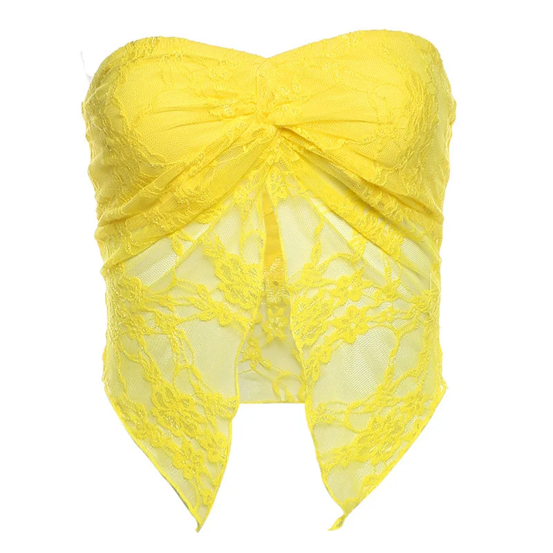 Uveng 2024 Summer New Women's Clothing Solid Color Repair Street Fashion Word Collar Yarn Mesh Wrapped Breast Vest