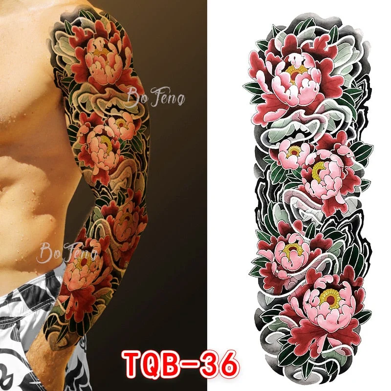 Tattoo Sleeves for Men Women Waterproof Flower Arm Tattoo Stickers Cool Full Arm Scary Fake Temporary Tattoos Big Picture Art
