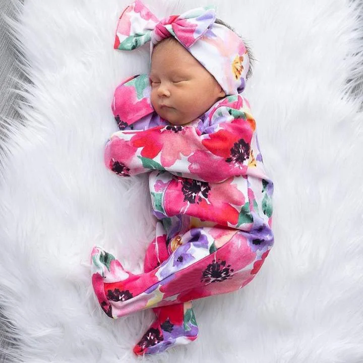 Lovely Full Floral Printed Pajamas With Headband