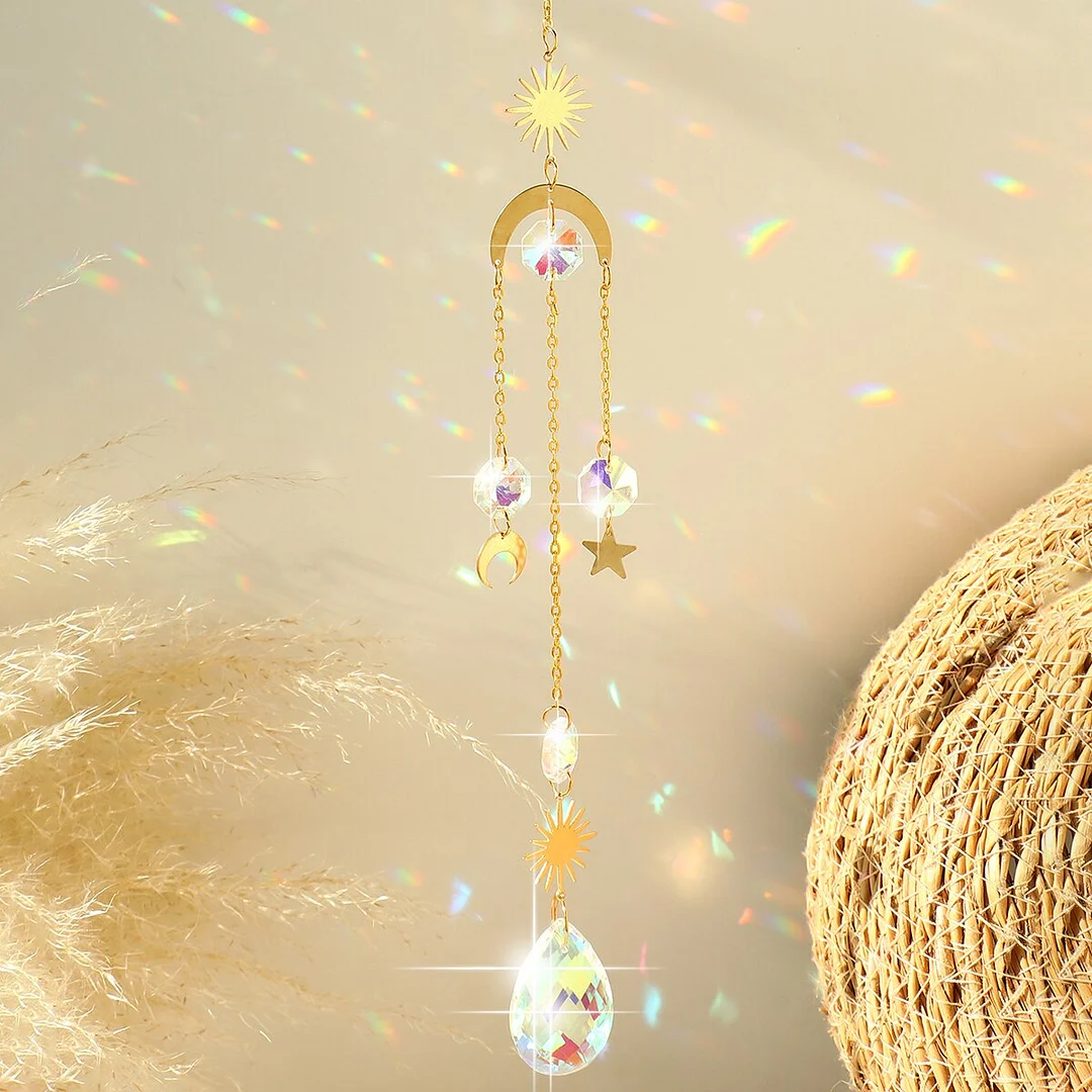 Moon Prism Crystal Suncatcher Rainbow Maker Hanging Sun Catcher for Window Home Garden Decor Wedding Christmas Decoration Gift