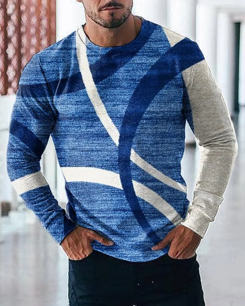 Men's Striped Printed Long Sleeve