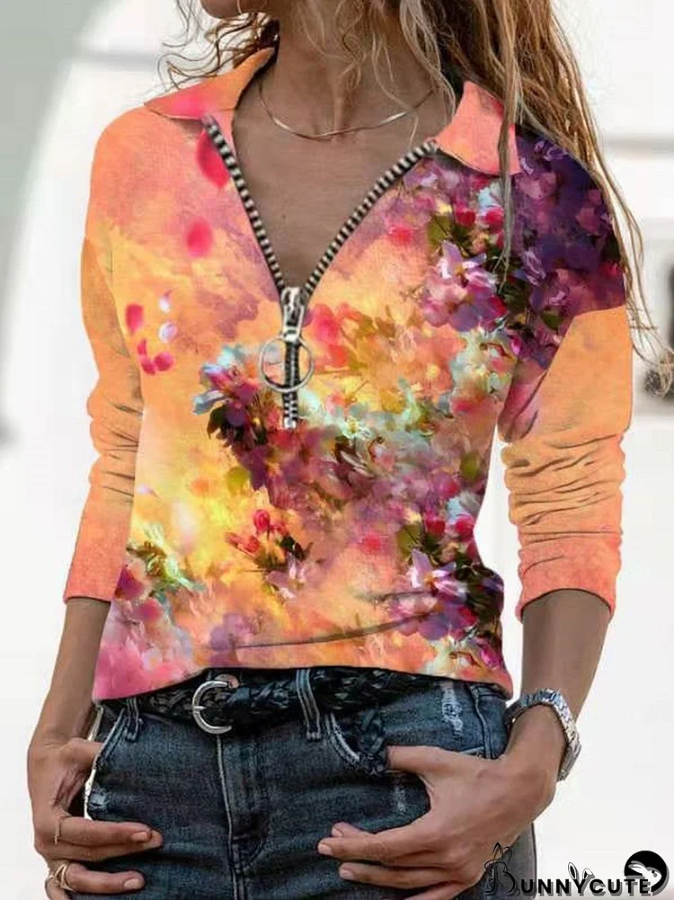 Women Long Sleeve V-neck Floral Printed Tops