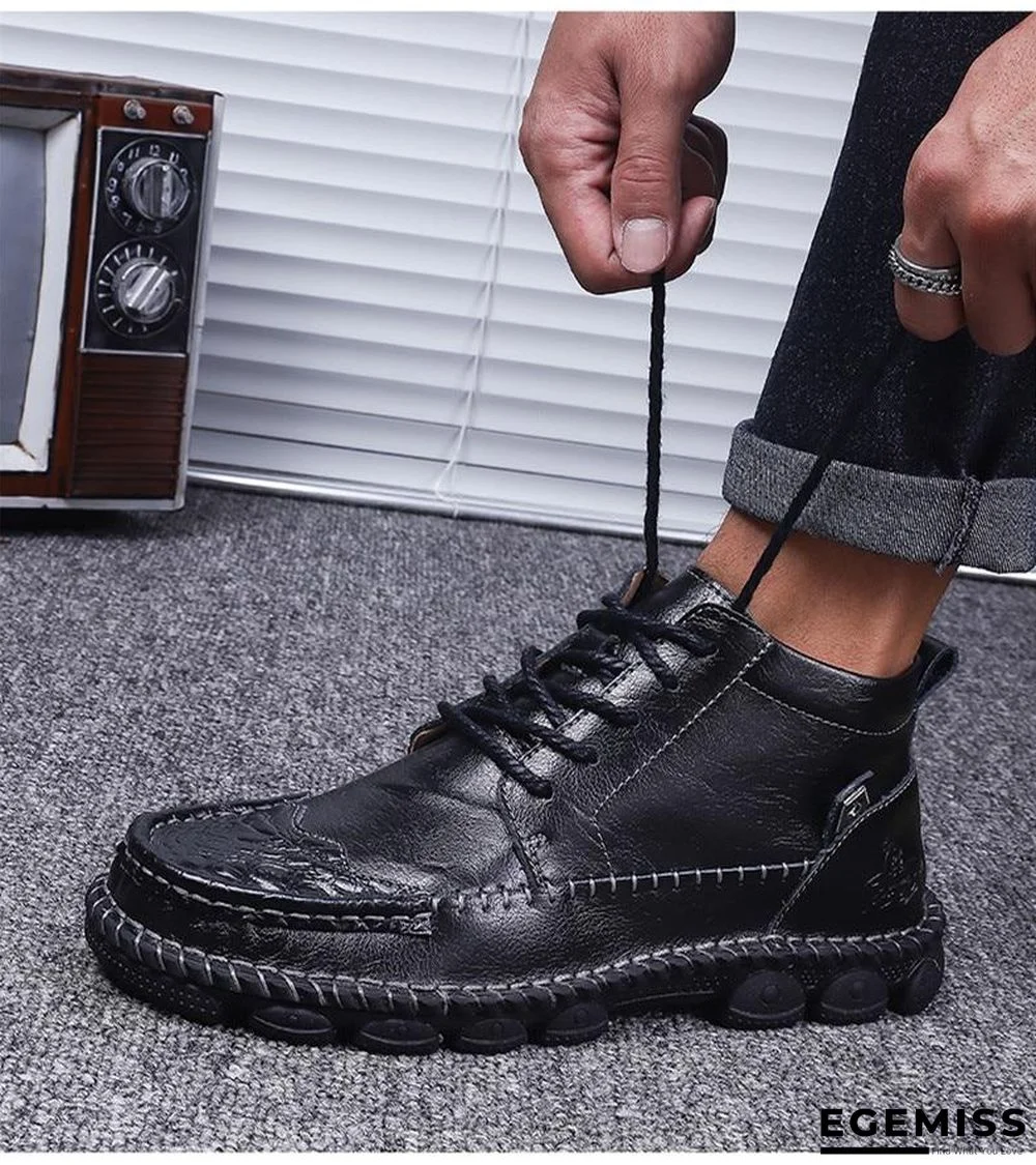Cow Split Leather Men Boots Comfortable Boots Men Footwear Rubber Ankle Boots Men's Shoes | EGEMISS
