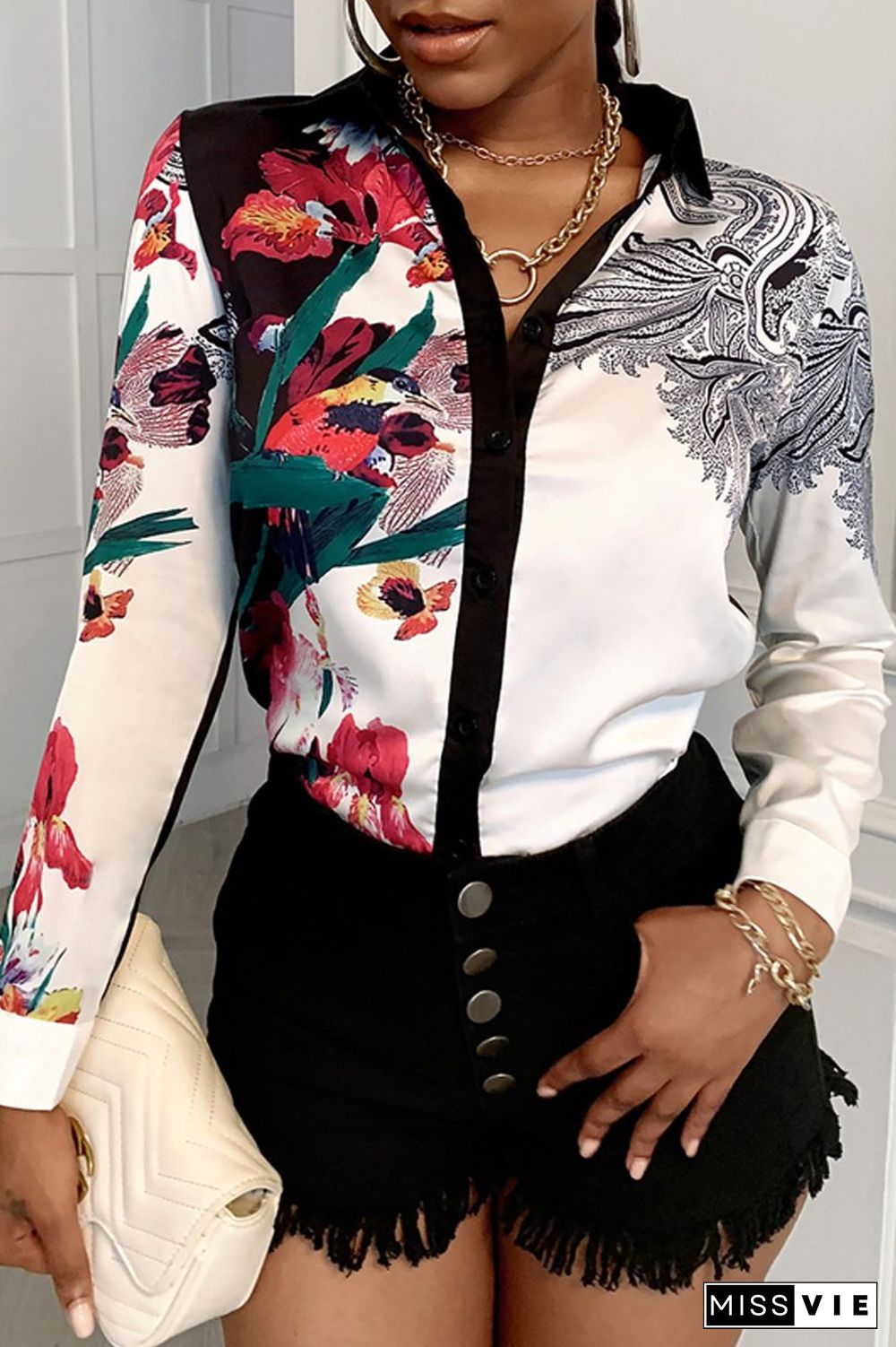 Floral Printed Long Sleeve Casual Blouse