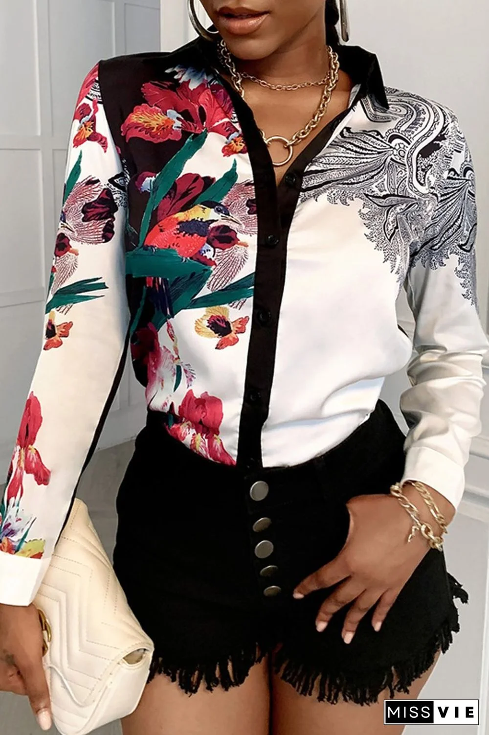 Floral Printed Long Sleeve Casual Blouse