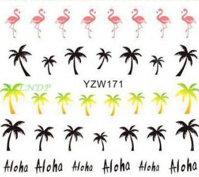 Water sticker for nail art decoration slider flamingo coconut palm tree adhesive design decal manicure lacquer accessoires foil