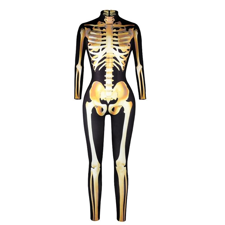 Halloween Adult Cosplay Bodysuit Scary Skeleton Costum Carnival Party Skull Print Long Sleeve Jumpsuit Slim Casual Pants - BlackFridayBuys
