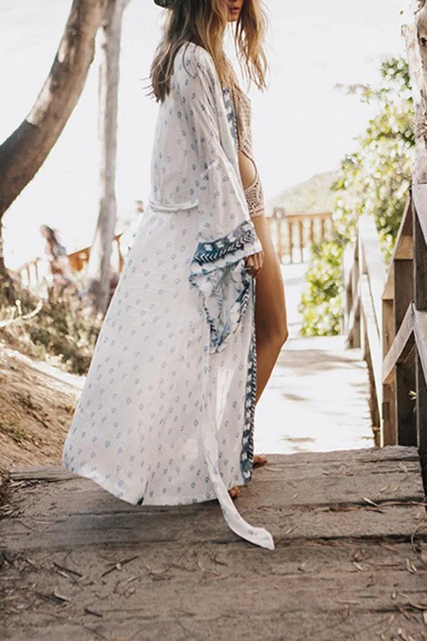 Women Elegant Casual Bohemia Folk-Custom Print Long Sleeve Beach Smock-Allyzone-Allyzone