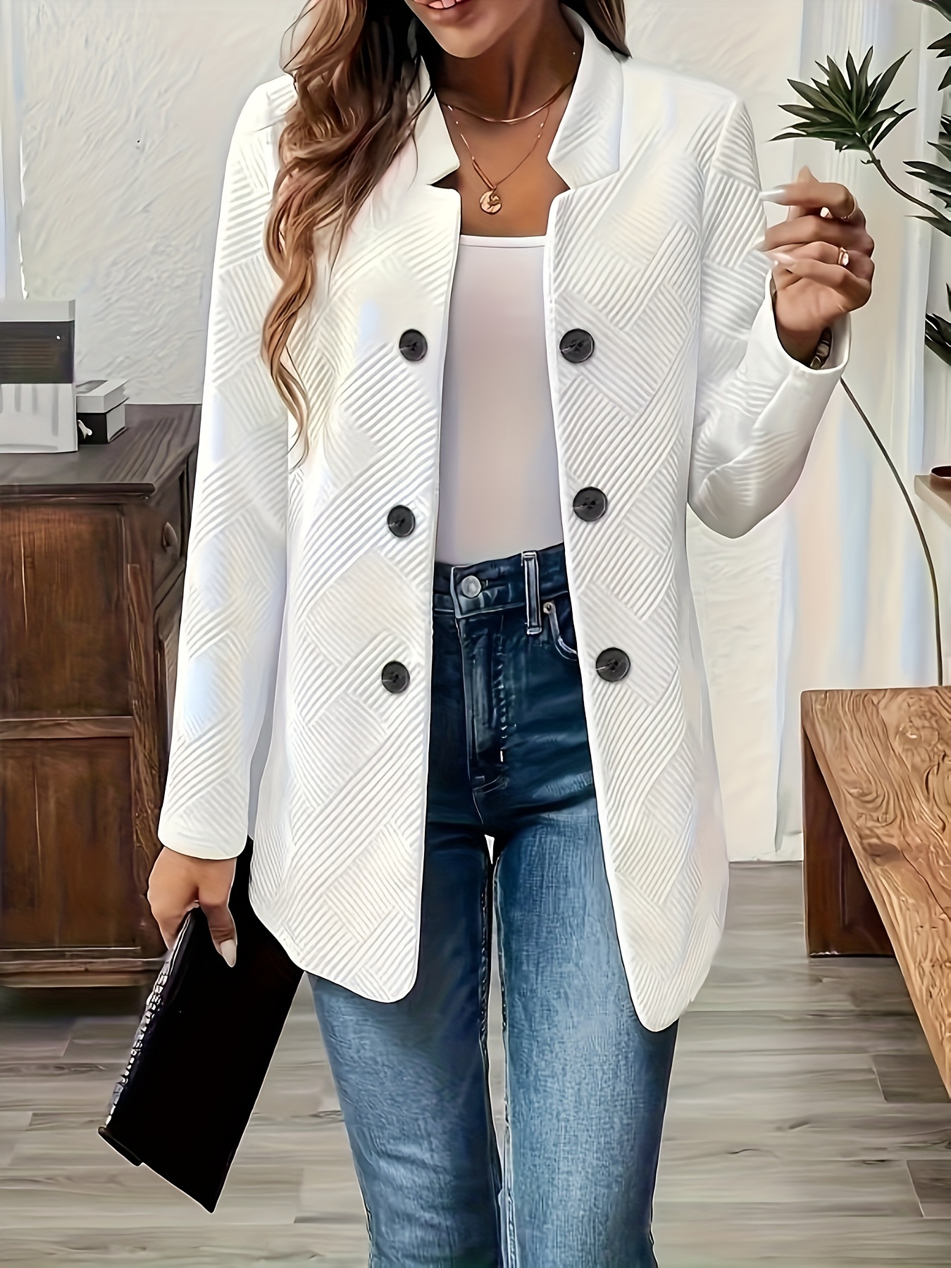 Women's Elegant Solid Color Front Button Decorative Cardigan Jacket - Long Sleeve Open Front With Pockets, Machine Washable All-Season Versatile Outerwear, Casual Layering Piece, Sophisticated Texture, Durable Fabric | IFYHOME
