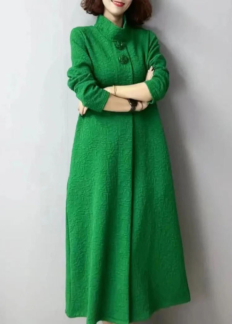 Autumn And Winter New Green Thick Turtleneck Jacquard Dress