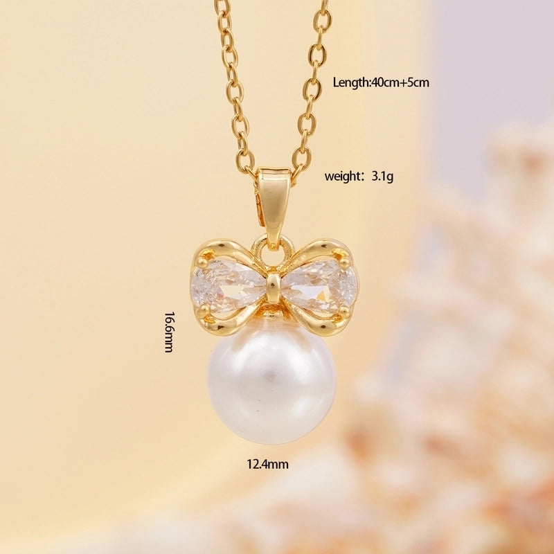 Elegant Glam Bow Knot 304 Stainless Steel Copper Pendant Necklace