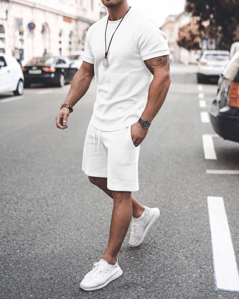 Pure Color Short Sleeve Casual Suit