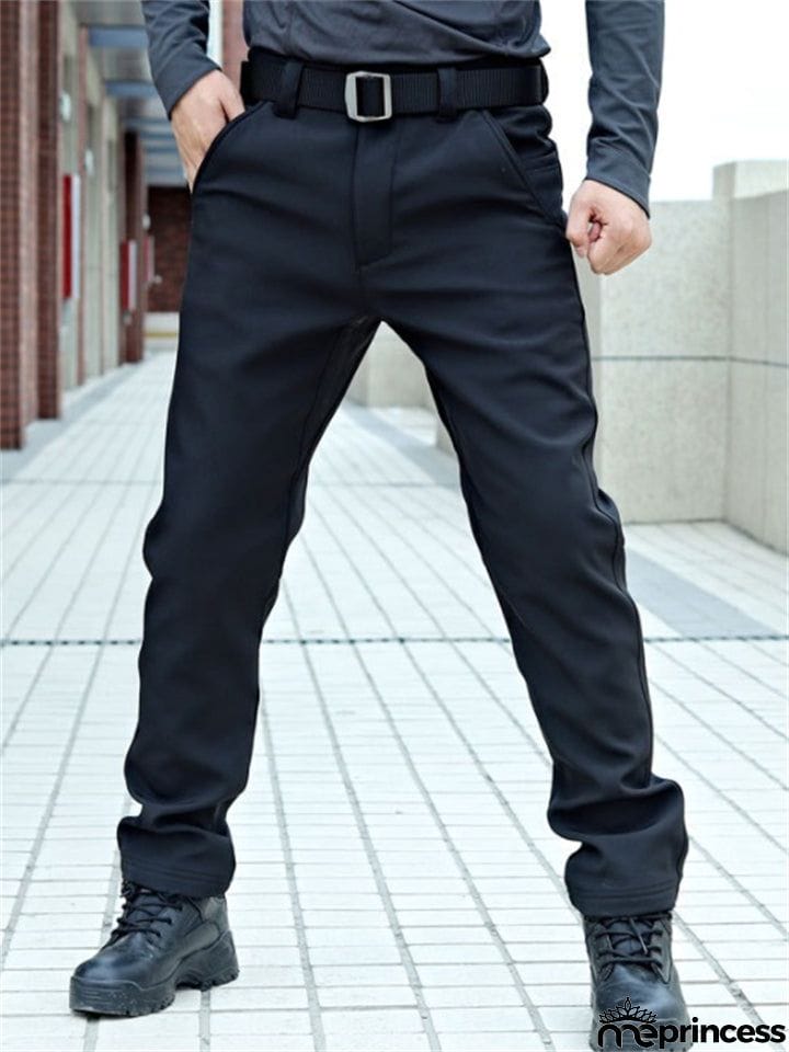 Male Relaxed Commuting Fleece Warm Long Pants