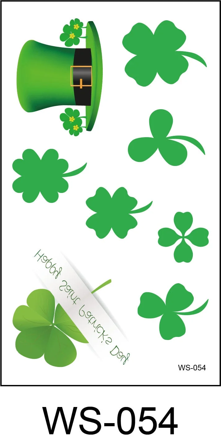 New cross-border waterproof sweat green hat clover face sticker European and American fashion temporary tattoo sticker