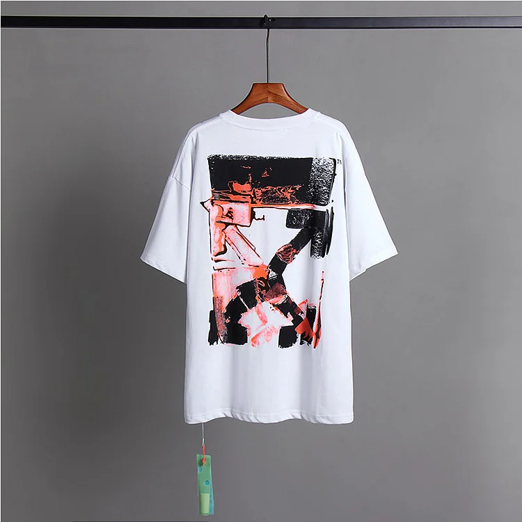 Off White T Shirt Hand Painted Graffiti Irregular Arrow