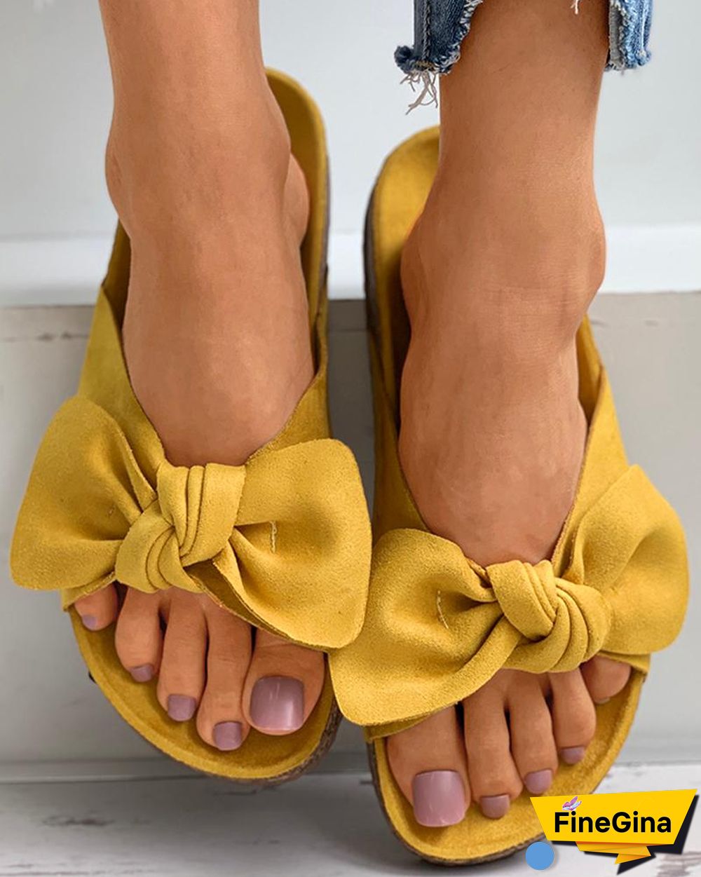 Bowknot Decor Open Toe Flat Sandals