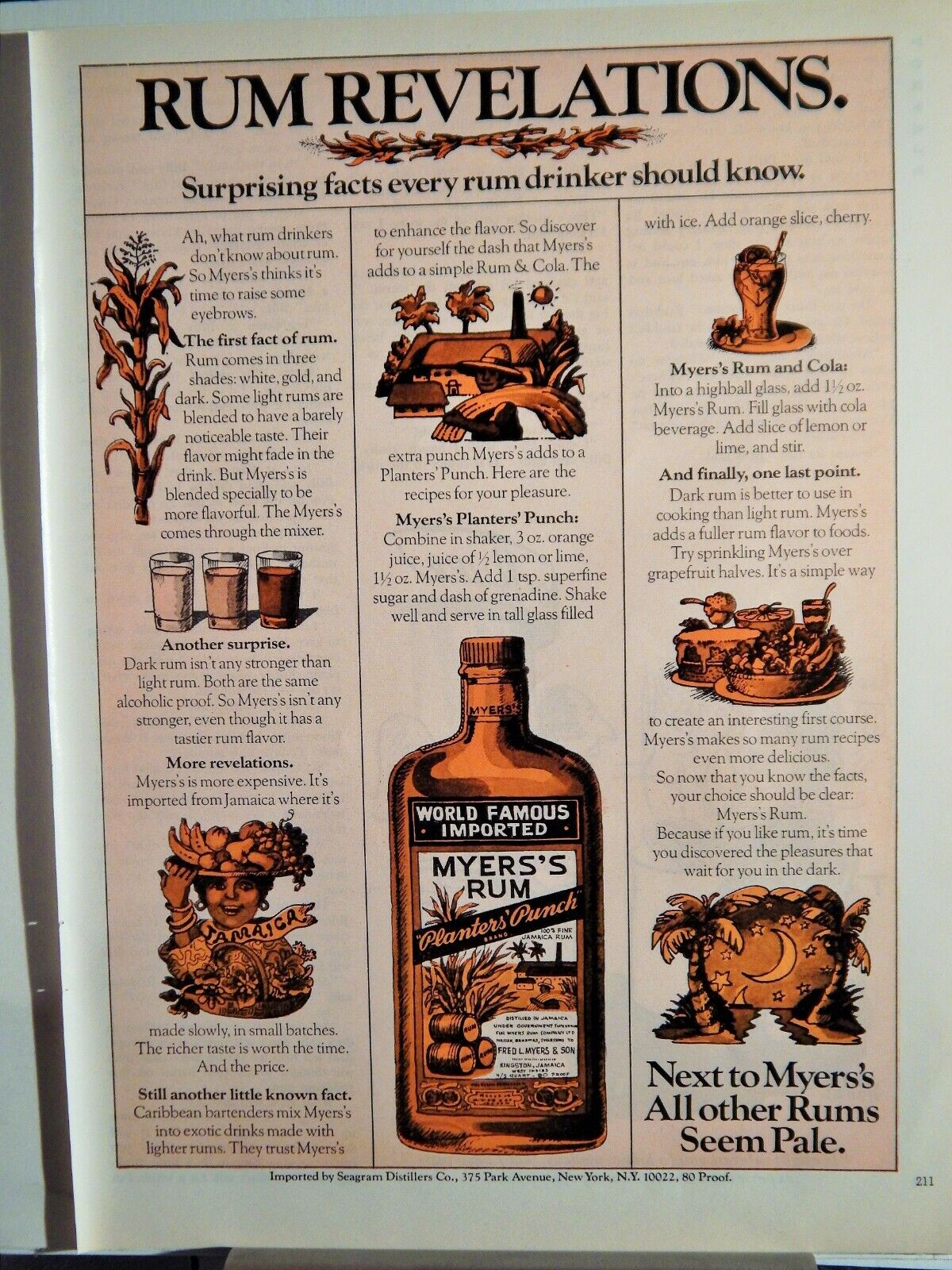 MYERS'S RUM PLANTERS' PUNCH ORIG. VTG 1977 Photo Poster painting AD,