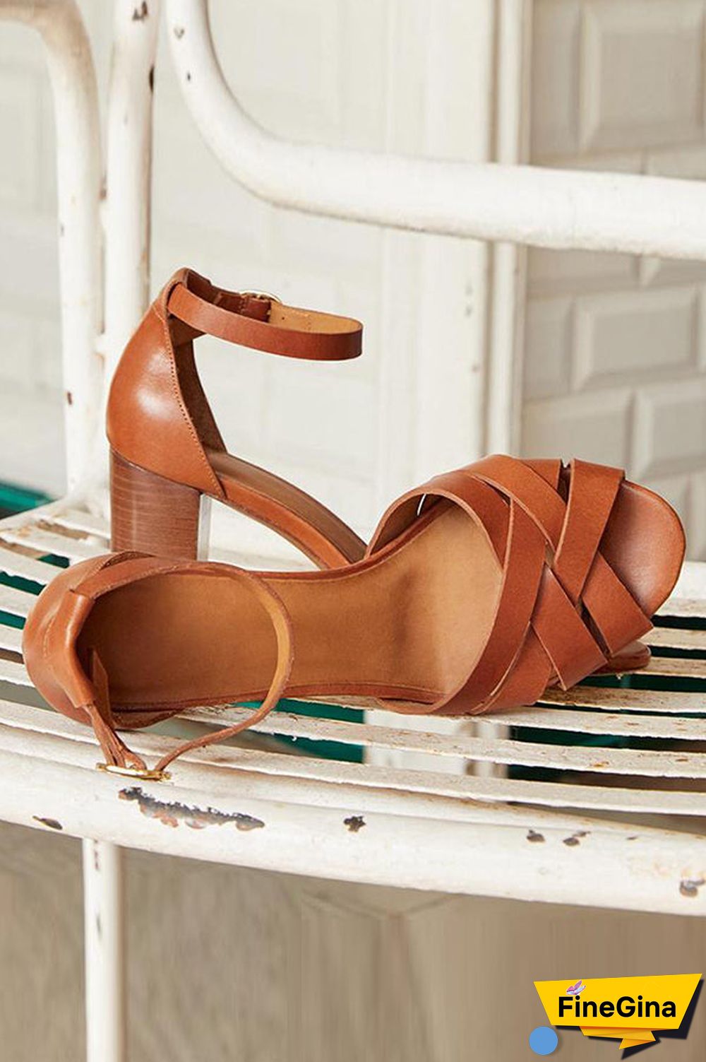 Cross Chunky Heels Sandals