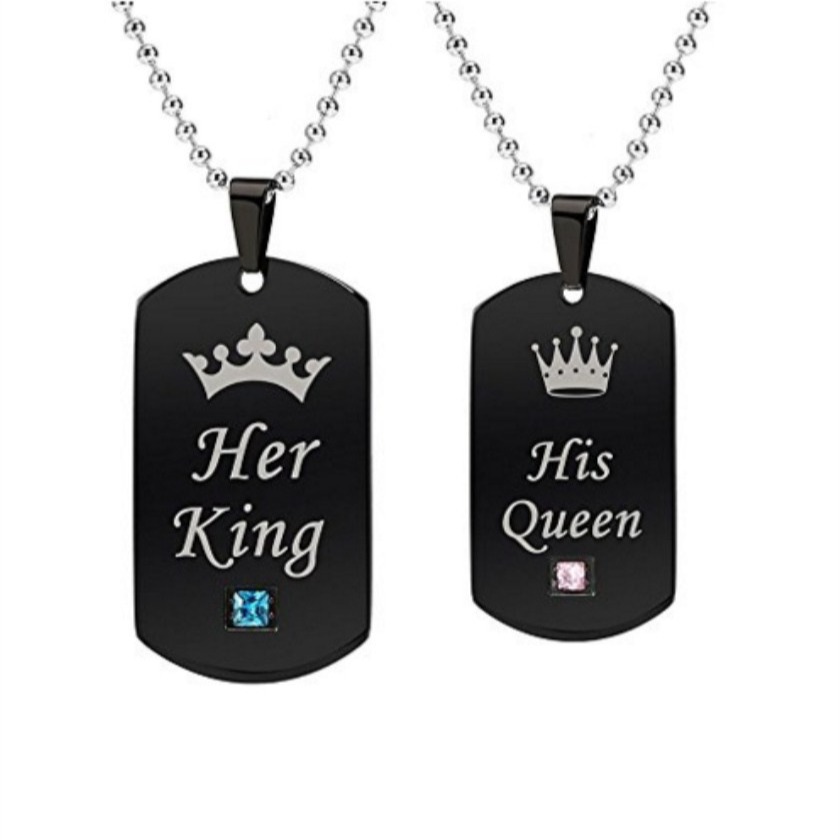 Valentine's Day KING QUEEN Titanium Steel Couple Crown Crystal Diamond Pendant