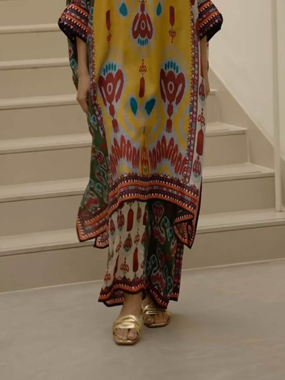 Retro Casual Patchwork Floral Print Loose Straight-Leg Pants