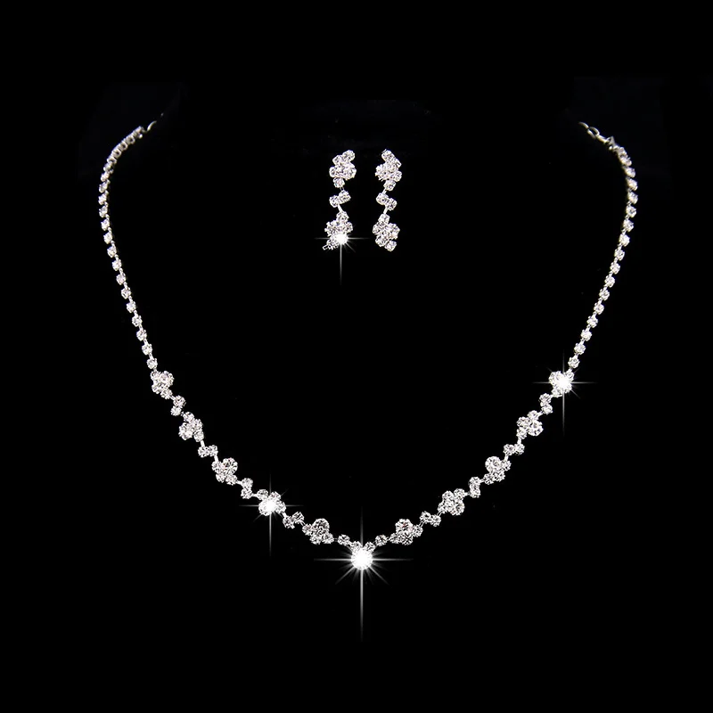 Necklace earrings two-piece simple rhinestone set