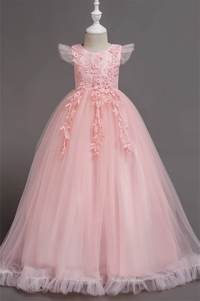 Lovely Tulle Flower Girl Dress With Applqiues Flowers Zipper Back - lulusllly