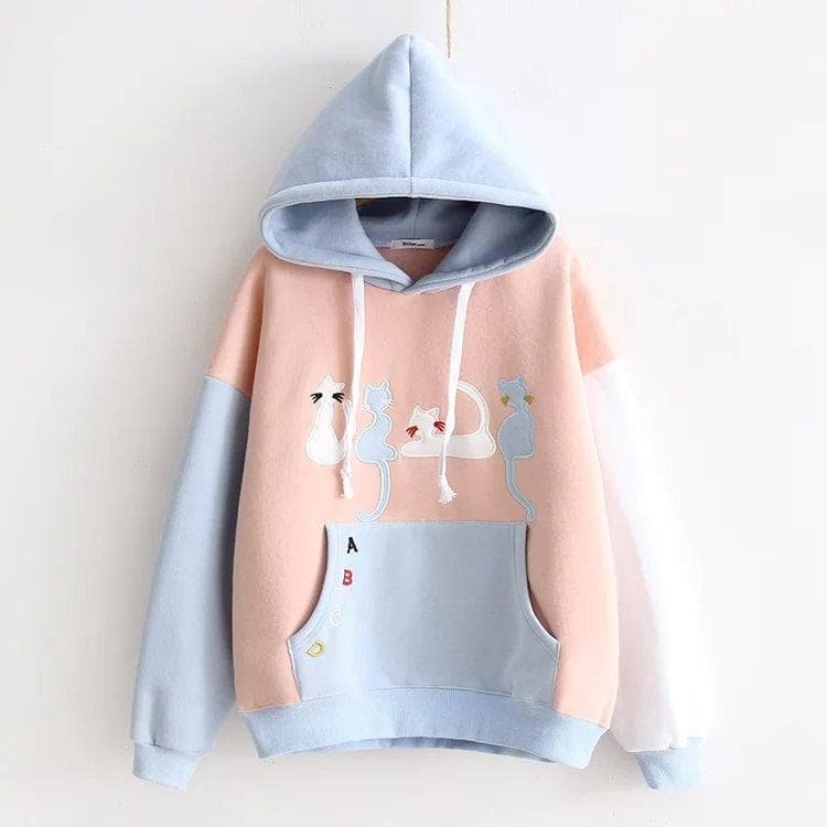 Unique Long Sleeve Cat Printed Hooded Pullover SP15368