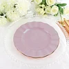 10 Pack | 9" Lavender Lilac Hard Plastic Dinner Plates with Gold Ruffled Rim, Heavy Duty Disposable Dinnerware