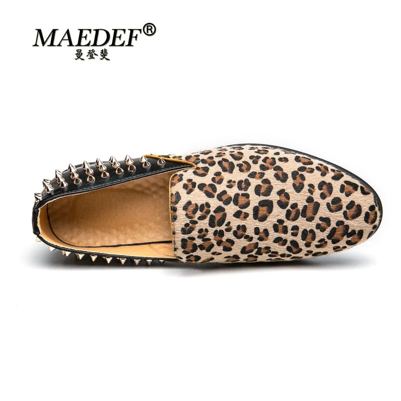 2021 New Rivet Leopard Print Fashion Casual Men Loafers Suede Leather Shoes Party Dress Slip on Comfortable Shoes
