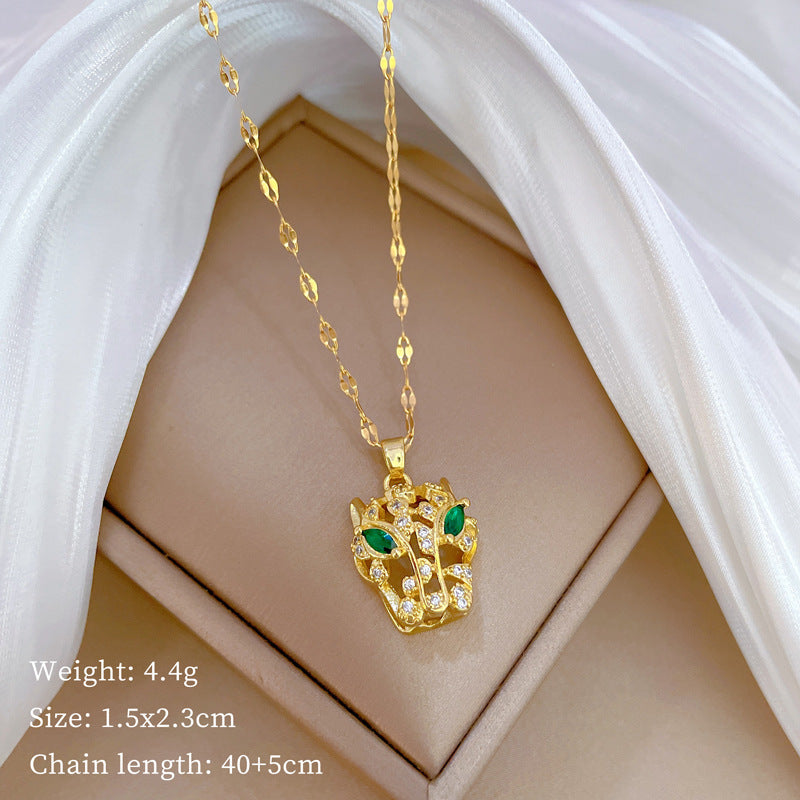 Cartoon Geometric Titanium Steel Diamond Inlay Necklaces