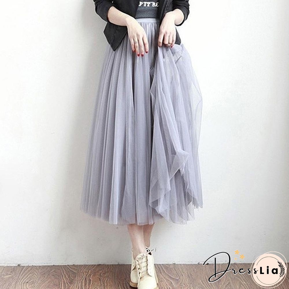 Tulle Skirts Women Spring Summer Elastic High Waist Skirt Womens Tutu Maxi Pleated Skirt Fashion