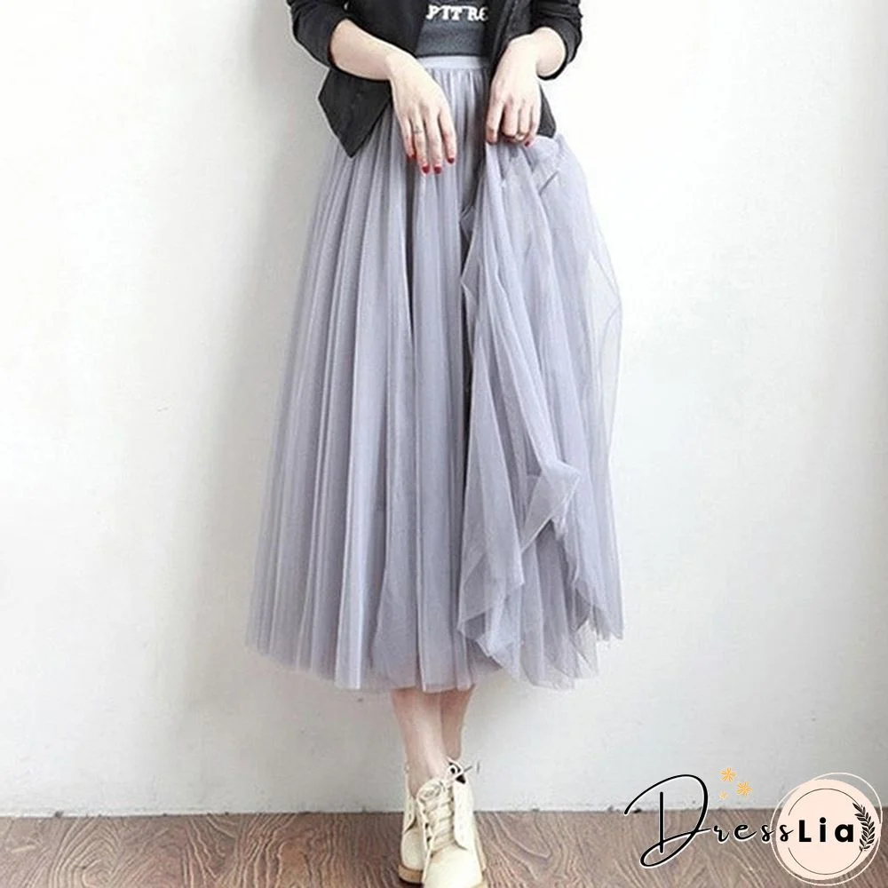 Tulle Skirts Women Spring Summer Elastic High Waist Skirt Womens Tutu Maxi Pleated Skirt Fashion