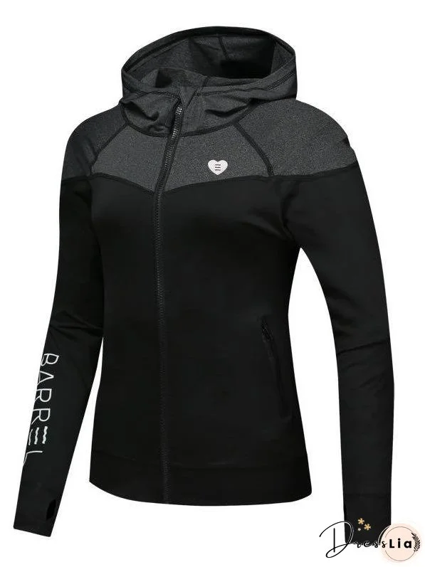 Two Tone Zip Up Hooded Sports Jacket With Thumb Hole