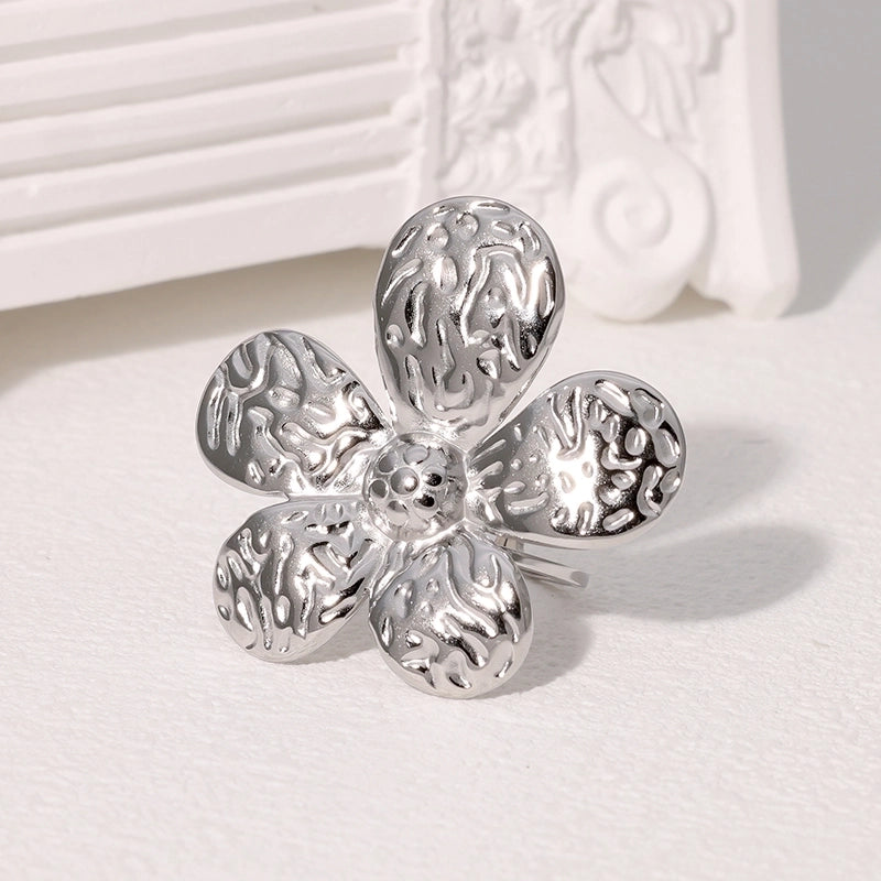 Elegant Sweet Flower 304 Stainless Steel 18K Gold Plated Open Rings