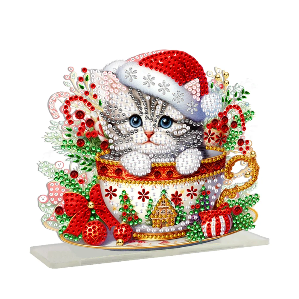 DIY Christmas Cats Acrylic Double Sided Diamond Painting Paper Towel Holder