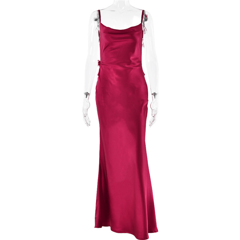 Ootddress Floral Draped Backless Maxi Long Dress For Women Fashion Spaghetti Strap Sleeveless Bodycon Evening Party Dress Elegant