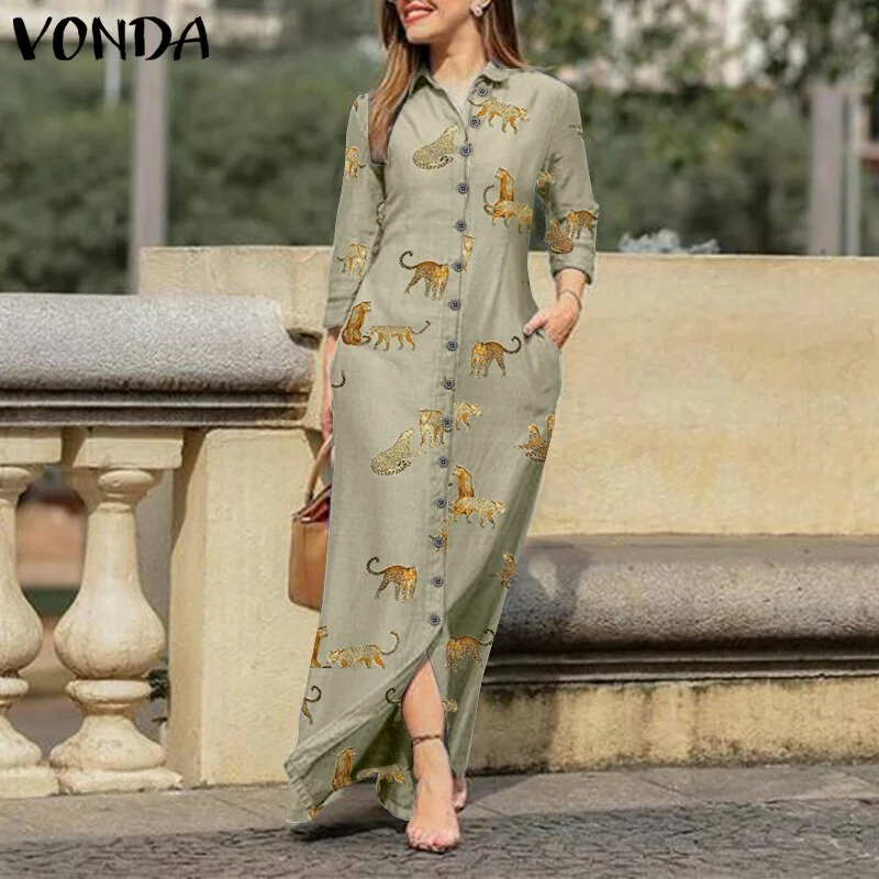 VONDA Summer Elegant Denim Dress 2022 Short Sleeve Lapel Button Down Pure Shirt Dresses Fashion Party Vestido Loose Solid Robe