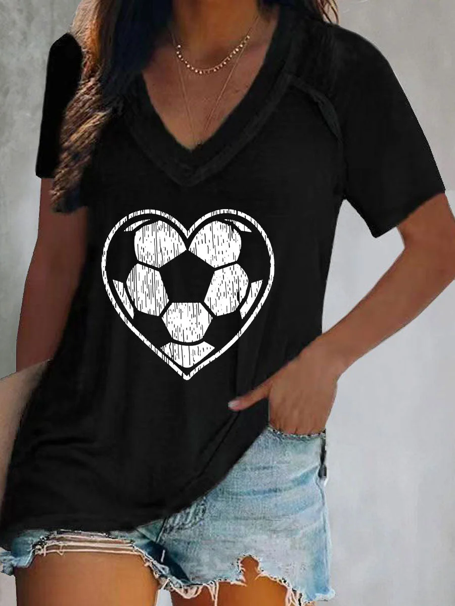 Love Soccer V-neck Short Sleeve T-shirt