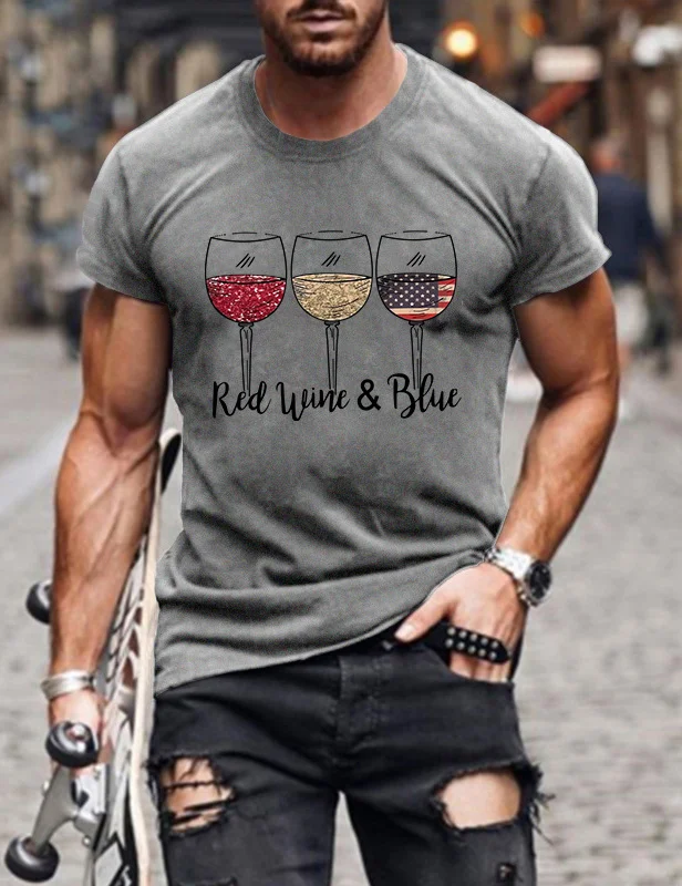 Red Wine and Blue 4th of July  Man T-Shirt