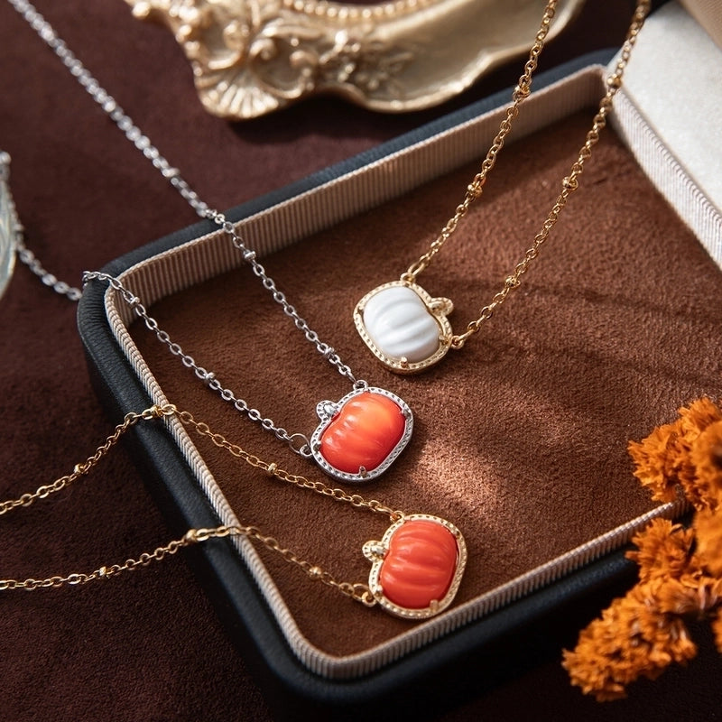 Copper Gold Plated Inlay Pumpkin Skull Resin Jewelry Set