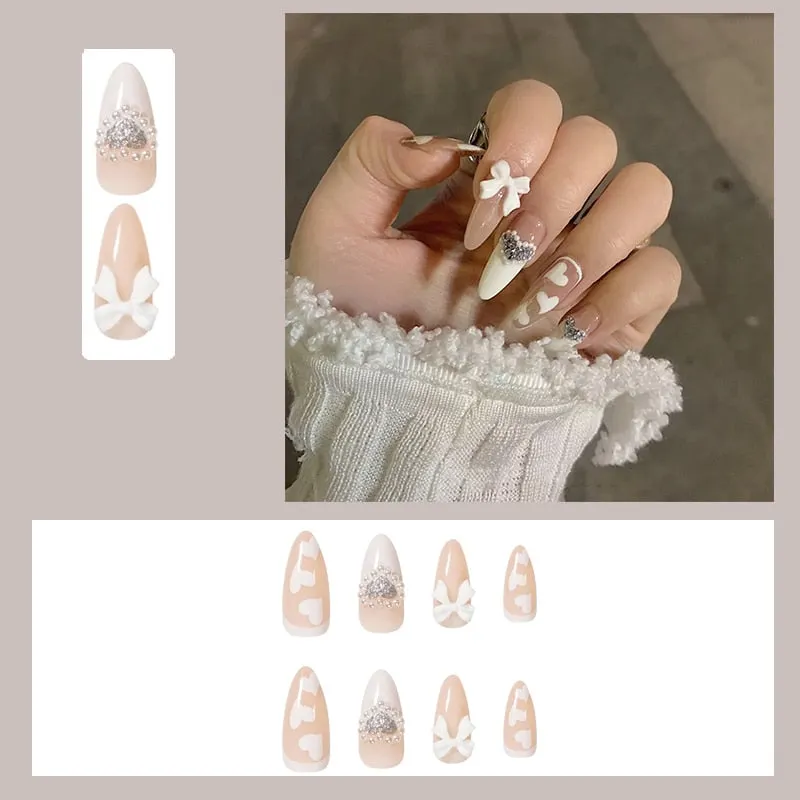 24pcs Butterfly decorated false nails Removable Long Paragraph Fashion Manicure press on nail tips full cover acrylic for girls-Nail Inspo