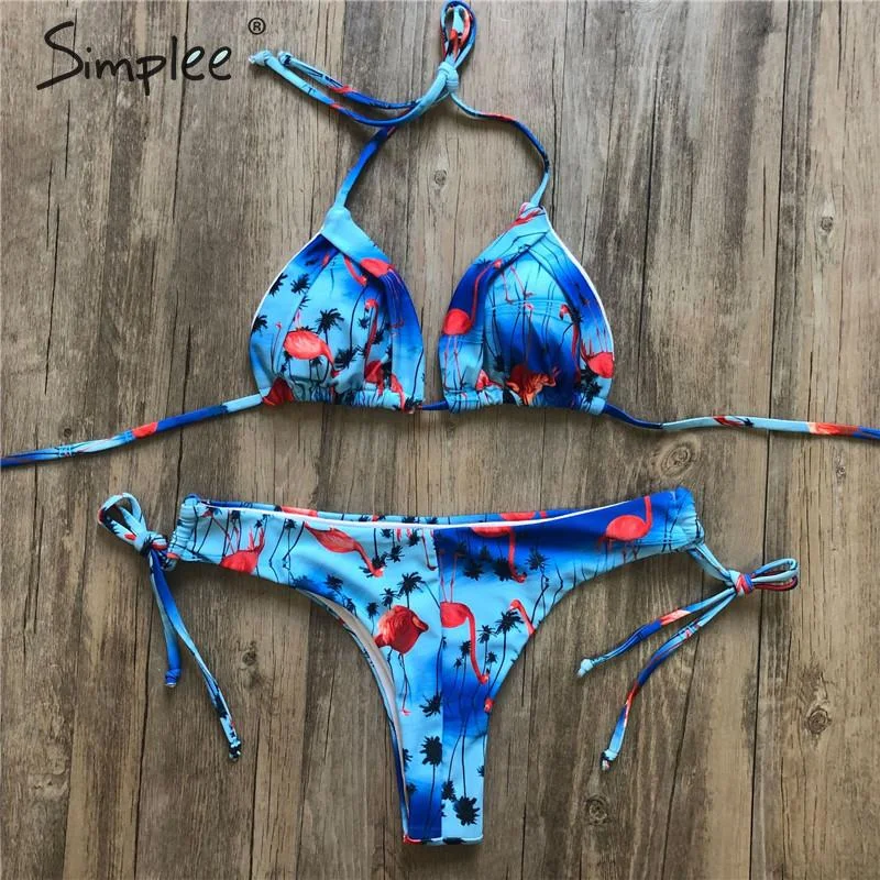 Simplee Floral print tassel swimwear women Bandage swimsuit push up two pieces suit triangle bikini sets bathing suit beach wear