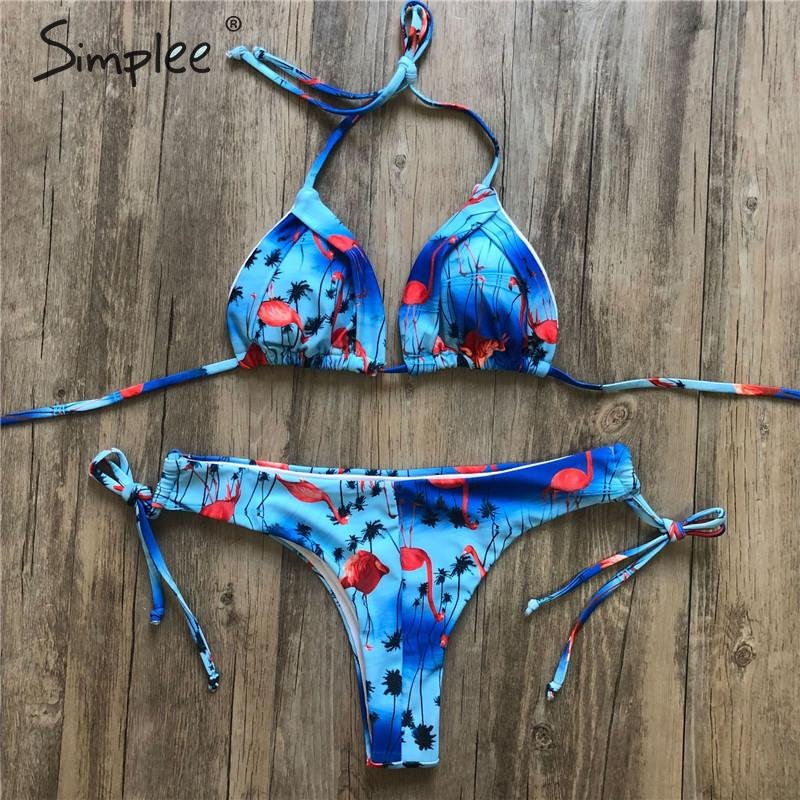Simplee Floral print tassel swimwear women Bandage swimsuit push up two pieces suit triangle bikini sets bathing suit beach wear