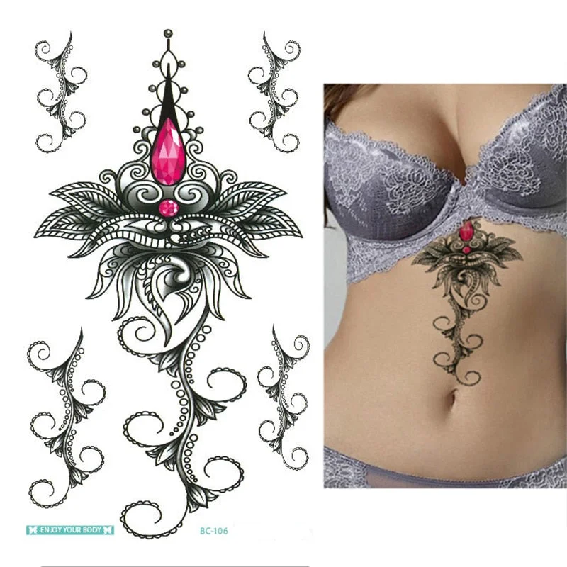 1Piece Temp Body Art Lower Back Temporary Tattoos Fantasy Fake Tattoo for Women Girls Adult Butterfly Flower Waterproof Stickers