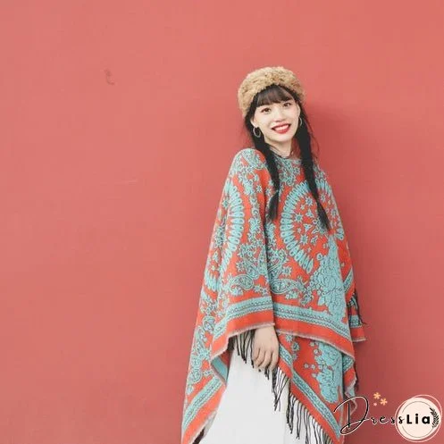 Tibetan ethnic totem flower big shawl retro warm scarf